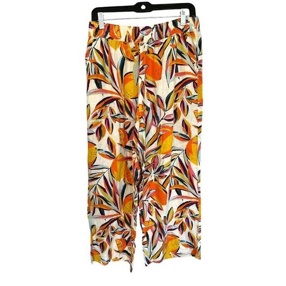C&C California Linen Pants Women Large Multicolor Fruit Resort Tropical Wide Leg - Picture 2 of 5